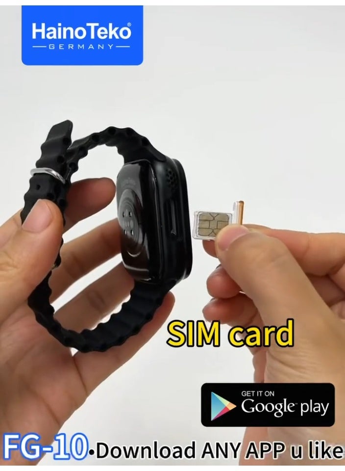 هينو تيكو ساعة هاينو تيكو FG-10 الذكية بنظام أندرويد 5G، مزودة بفتحة لبطاقة SIM وكاميرا دوارة ودعم متجر جوجل بلاي، مصممة للرجال والنساء، باللون الأسود. - Image 3